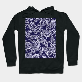 Vintage Bohemian Art Floral Pattern - Blue and White Hoodie